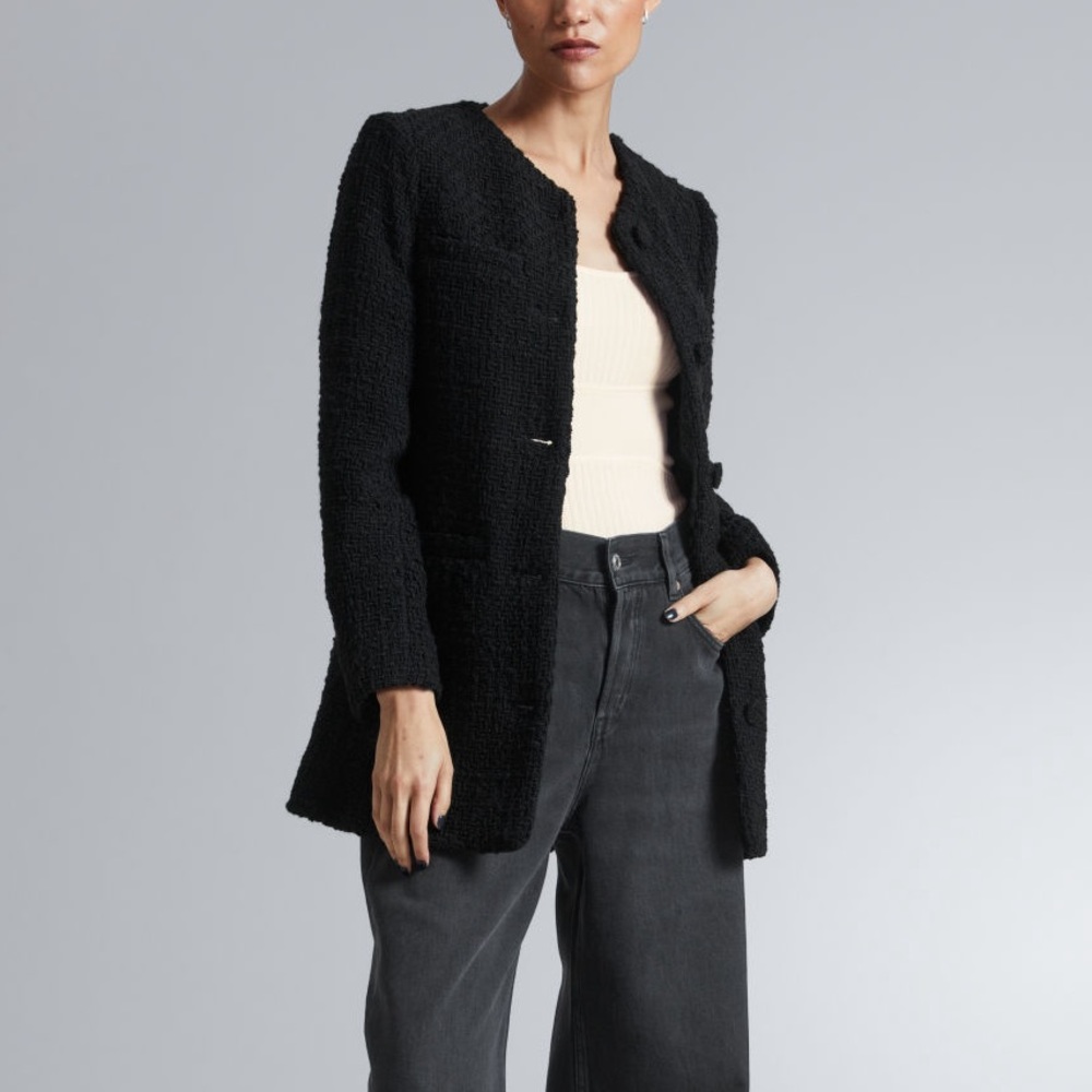 & Other Stories Black Tweed Buttoned Jacket Coat